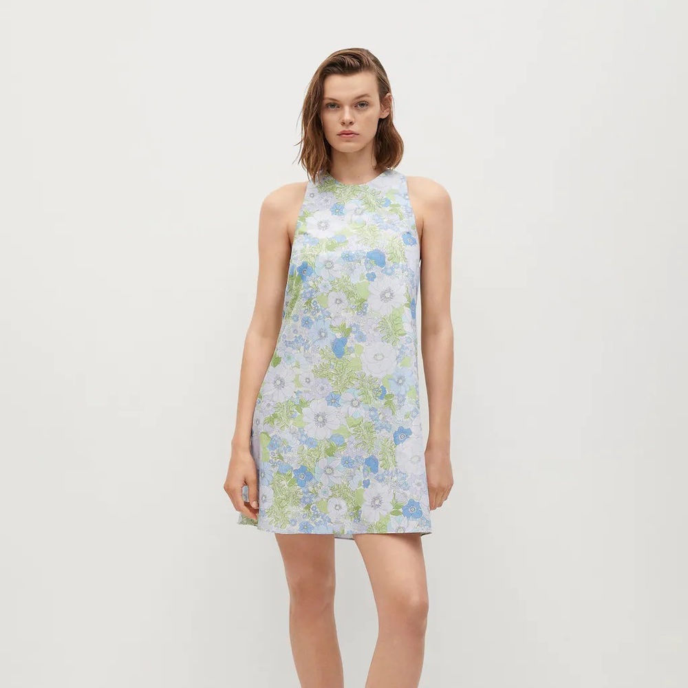 Mango Floral Printed Crisscross Strap Dress M
